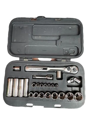 Craftsman 1/4" 3/8" Drive Standard SAE Sockets Ratchet Set USA NIB 22-pc 34874 - Image 1 of 3