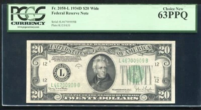 FR. 2058-L 1934-D $20 FRN FEDERAL RESERVE NOTE SAN FRANCISCO, CA PCGS UNC-63PPQ - Image 1 of 2