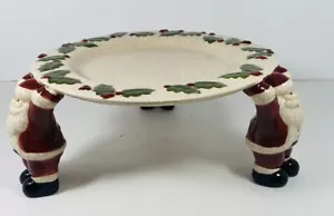 Vintage 3-Weihnachtsmann Keramik Teller mit Fuß, ein Fuß stark geklebt Plz siehe Bilder - Bild 1 von 9