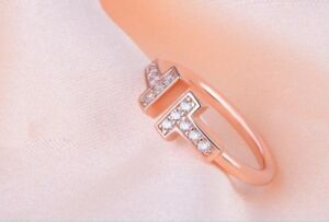Pave Cubic Zirconia Double T-Shape Silver/Rose Gold/Gold Adjustable Band Ring