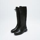 Genuine Leather Motorcycle Boots Women Zipper Flat Knee High Boots Leather Shoes