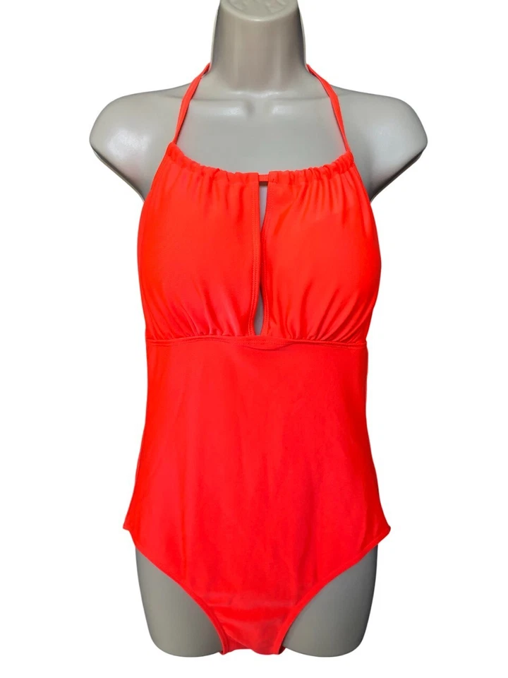 Bobbie Brooks Ladies Size L Orange One Piece Swimsuit Tie Neck Padded - Imagem 1 de 4