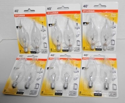 Sylvania 40w Clear B10 Bulbs Bent Tip 360 Lumens - 2-Pack x 6 (12 bulbs total) - Image 1 of 4