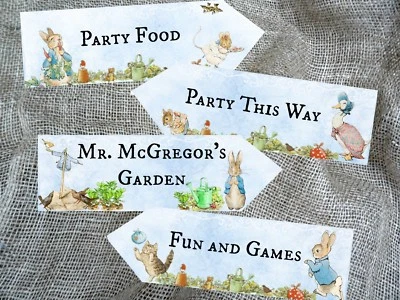 CUSH-N-CRAFT 4 Blue Personalised Rabbits and Woodland Characters Party Decoration Arrows