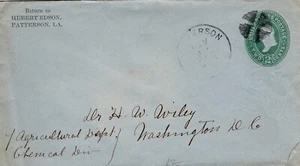 HUBERT EDSON, PATTERSON, LA TO WASHINGTON, DC  1888   FDC8906 - Picture 1 of 2