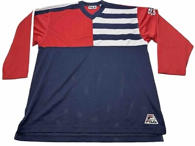 Jersey pulóver de malla manga larga vintage para hombre FILA EE. UU. talla grande rojo/blanco/azul Foto 1 de 4