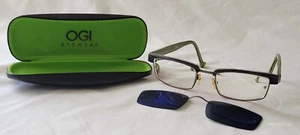 OGI 8043 EYEGLASS FRAME RECTANGLE W SUNGLASS TINTED CLIP-ONS GERMANY - Picture 1 of 19