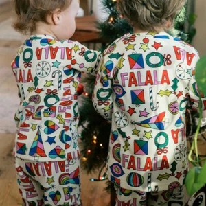 Hanna Andersson Falala Pajama Set Kids Size 4 Holiday Christmas Festive FLAWED - Picture 1 of 13
