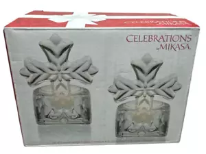 Celebrations By Mikasa Set of 2 Cross Crystal Tea Light Candle Holders & Candles - Picture 1 of 5
