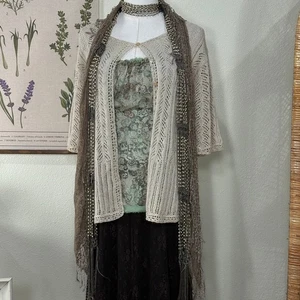 Y2k Silk Green Print Sleeveless Ruffle Babydoll Top Fairy Hippie Boho Forest M - Picture 1 of 7