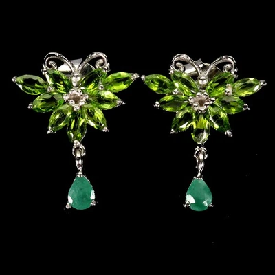 Pendientes de plata de ley 925 pera esmeralda 4x3 mm cromo diopsido piedras preciosas joyería Foto 1 de 4