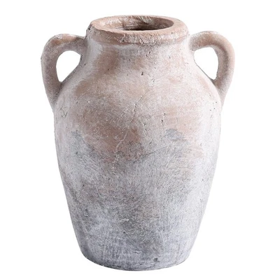 Jarrón rústico de cerámica de granja 8,46" marrón con asas dobles decoración del hogar flor vintage Foto 1 de 4