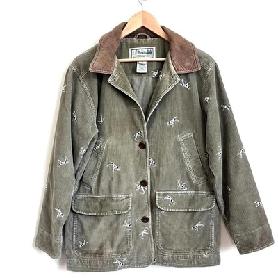 LL Bean Hunting Dog Corduroy Womens Chore Coat Barn Jacket Size MP Embroidered - Image 1 of 4