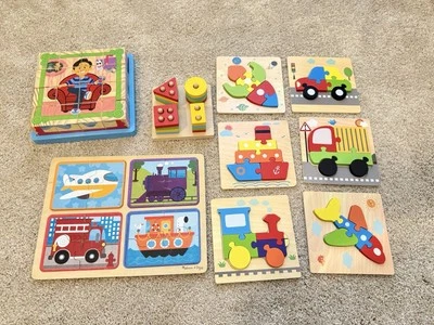 Melissa and Doug Natural Play Wooden Puzzle (Vehicle) BUNDLE Montessori toys - Image 1 of 4