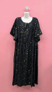 Bloomchic Glitter Star Round Neck Split Sleeve Midi Dress US 22-24 Dark Blue - Picture 1 of 10