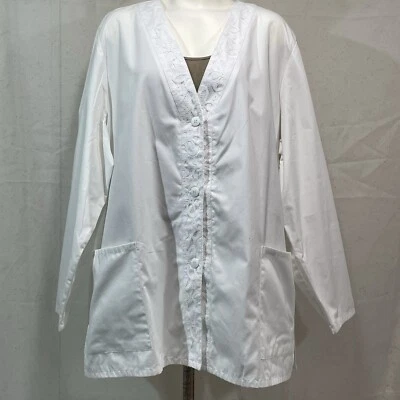 Cherokee Womens 2XL medical uniform Button Up White Coat inspired comfort Line - Image 1 of 4