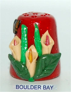 BOULDER BAY #310 3-D CALLA LILIES on DEEP RUBY THIMBLE and A BIT OF GLITTER - Picture 1 of 2