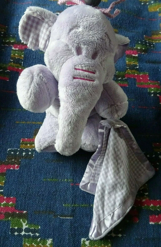 KB/ DOUDOU PELUCHE MOUCHOIR DISNEY ELEPHANT LUMPY PARME VIOLET VICHY SATIN TBE - Photo 1/1