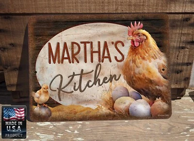 Personalized Chicken With Eggs Hen Chick Kitchen Rustic 9"x12" Custom Metal Sign - Image 1 of 4