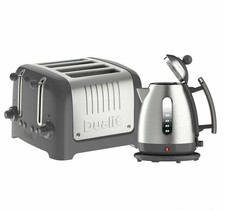 Dualit Lite Kettle & 4 Slot Wide Slice Toaster Set Grey / Brushed Steel