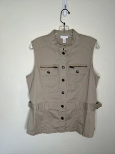 Charter Club Damen L Khaki Baumwollmischung Knopf Weste mit Brusttaschen EG - Bild 1 von 11