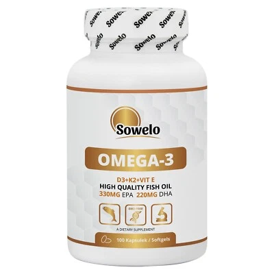 Omega 3 Softgel mit D3 K2 E – 330 mg EPA 220 mg DHA – Hochdosiert – Sowelo - Bild 1 von 4