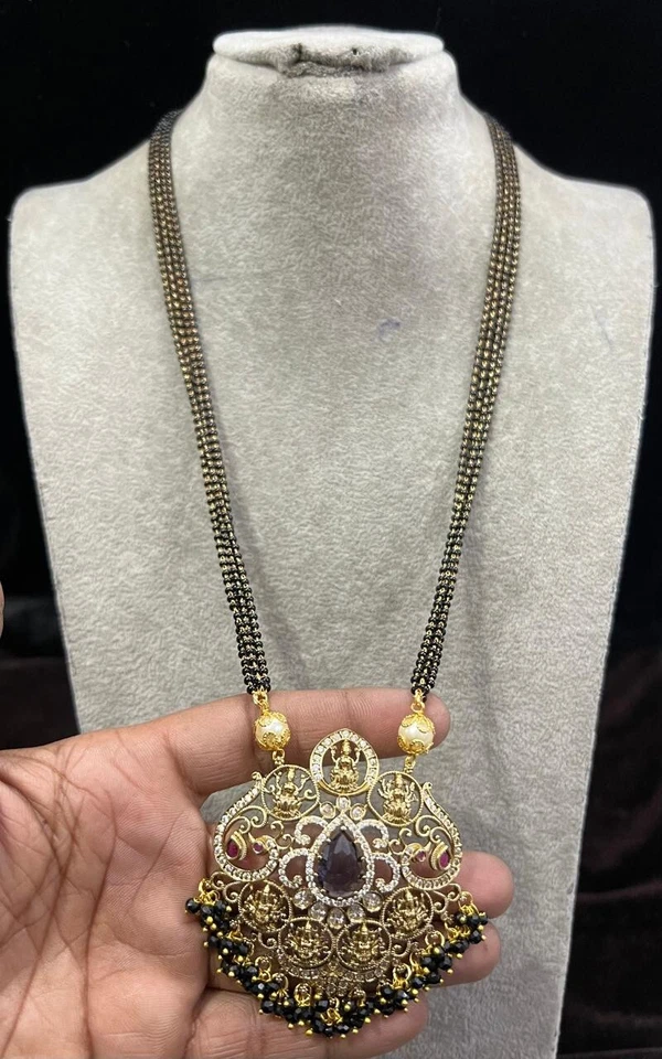 Collar Mangalsutra Trabajo Tachonado Piedra Circonita Chapado en Oro con Estilo Indio Foto 1 de 1