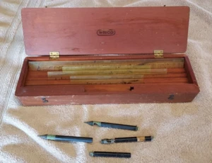 Vintage WRICO Lettering Drafting Set Original Wood Box 4 Rulers SHADOW - Picture 1 of 9