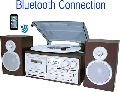 Boytone BT-28SPS Bluetooth Record Player Turntable, AM/FM, Cassette, CD Player - Image 1 of 4