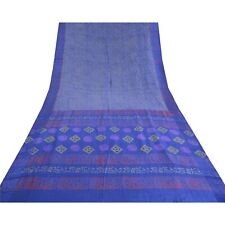 Sanskriti Vintage Blue Indian Sarees 100% Pure Silk Woven Printed Sari Fabric