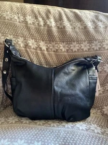 YALUXE Genuine Black Pebbled Leather Fashion Womens Handbag NWT - Picture 1 of 7