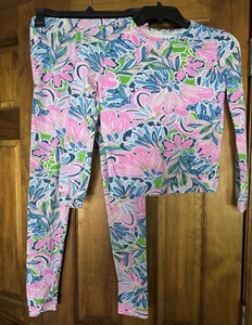 Lilly Pulitzer Girls 14 Pink Blue Floral Pajama Set - Picture 1 of 8