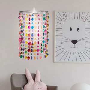 Hängelampe Pendelleuchte Pendellampe Mädchen Spielzimmer Textil Kristalle bunt - Bild 1 von 12