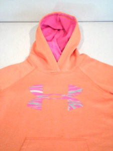 Under Armour Girl's Sweatshirt Size Small Orange Pink Fleece Hoodie YSM 1250403