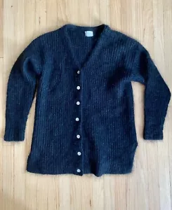 Vintage Black Mohair Fuzzy Cardigan Sweater Jacket L Large - Picture 1 of 5