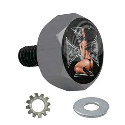 Gris Gunmetal - Perno de asiento hexagonal de aluminio Billet para Harley - Pin Up Skull Cross Foto 1 de 4