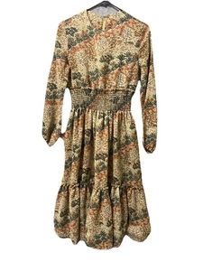 Vtg 1970's Women's 20 Anjack By Marc Needleman Smocked Waist Tiered Hem Dress - Picture 1 of 19