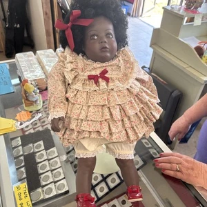 Beautiful vintage African-American porcelain doll 20 inches tall - Picture 1 of 9