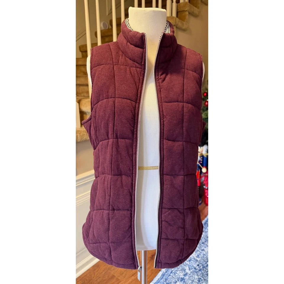 Chaleco acolchado Marc New York Borgoña acolchado acolchado cremallera completa cuello falso para mujer M Foto 1 de 4