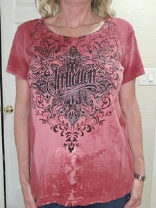 Short Sleeve Pink Affliction T-shirt With Cool Back - Picture 1 of 2