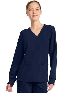 Cherokee Women's Scrubs Long Sleeve Modesty Top CK962A NAV Navy Free Ship - Picture 1 of 5