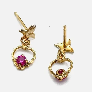 Pendientes perforados de piedra rubí corazón amor relleno oro 14K poste oro 12K vintage regalo - Imagen 1 de 10