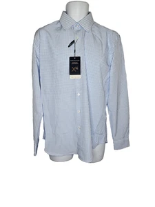 Report Collection Premium Performance Stretch Dress Shirt Slim Fit Blue Check M - Picture 1 of 9