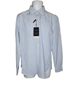 Report Collection Premium Performance Stretch Dress Shirt Slim Fit Blue Check M - Image 1 of 4