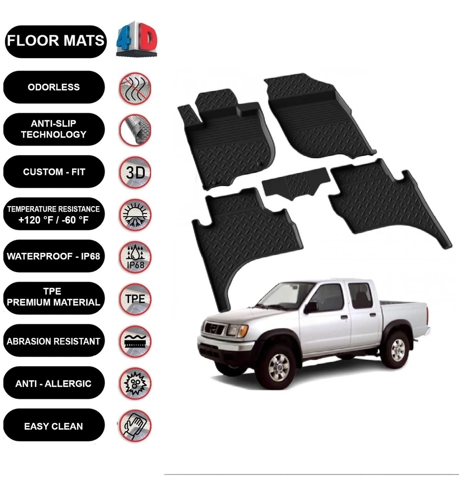 Forro de tapetes de assoalho compatível com Nissan Np300 Skystar Pickup (1998-2015) moldado em 3D 4 peças - Imagem 1 de 4