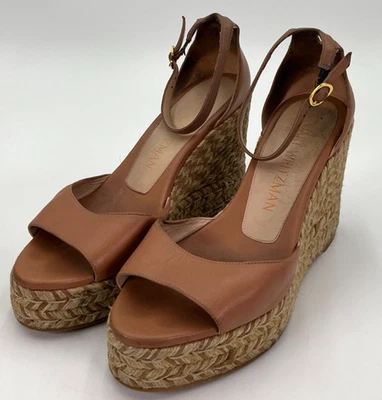 Stuart Weitzman Nudistcurve Women's Size 9.5 Tan Leather Espadrille Wedges - Image 1 of 4