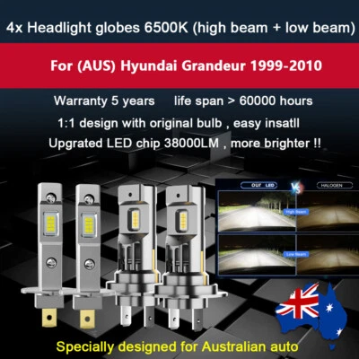 4x 38000lm Headlight Globes For Hyundai Grandeur 1999-2010 high low beam white - image 1 of 4