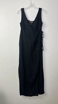 Vestido midi envolvente Finity Naturals mezcla de lino talla 4 negro cuello en V corbata sin mangas Foto 1 de 4