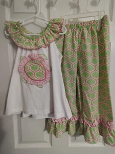 Shrimp & Grits Girls Turtle 2 Piece Set Pink & Green Size 5 & 6 - Picture 1 of 16