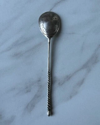 Антикварная русская императорская чайная ложка из чистого серебра 84 с клеймом царская - Изображение 1 из 4